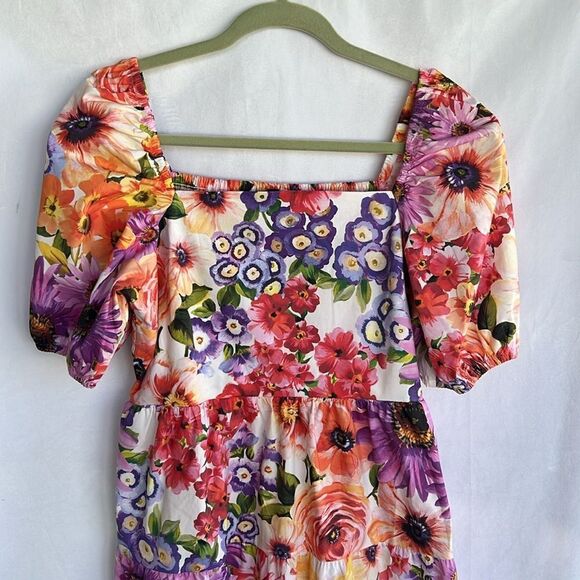 Express Spring Meadow Tiered Puff Sleeve Square Neck Dress M - Picture 3 of 8